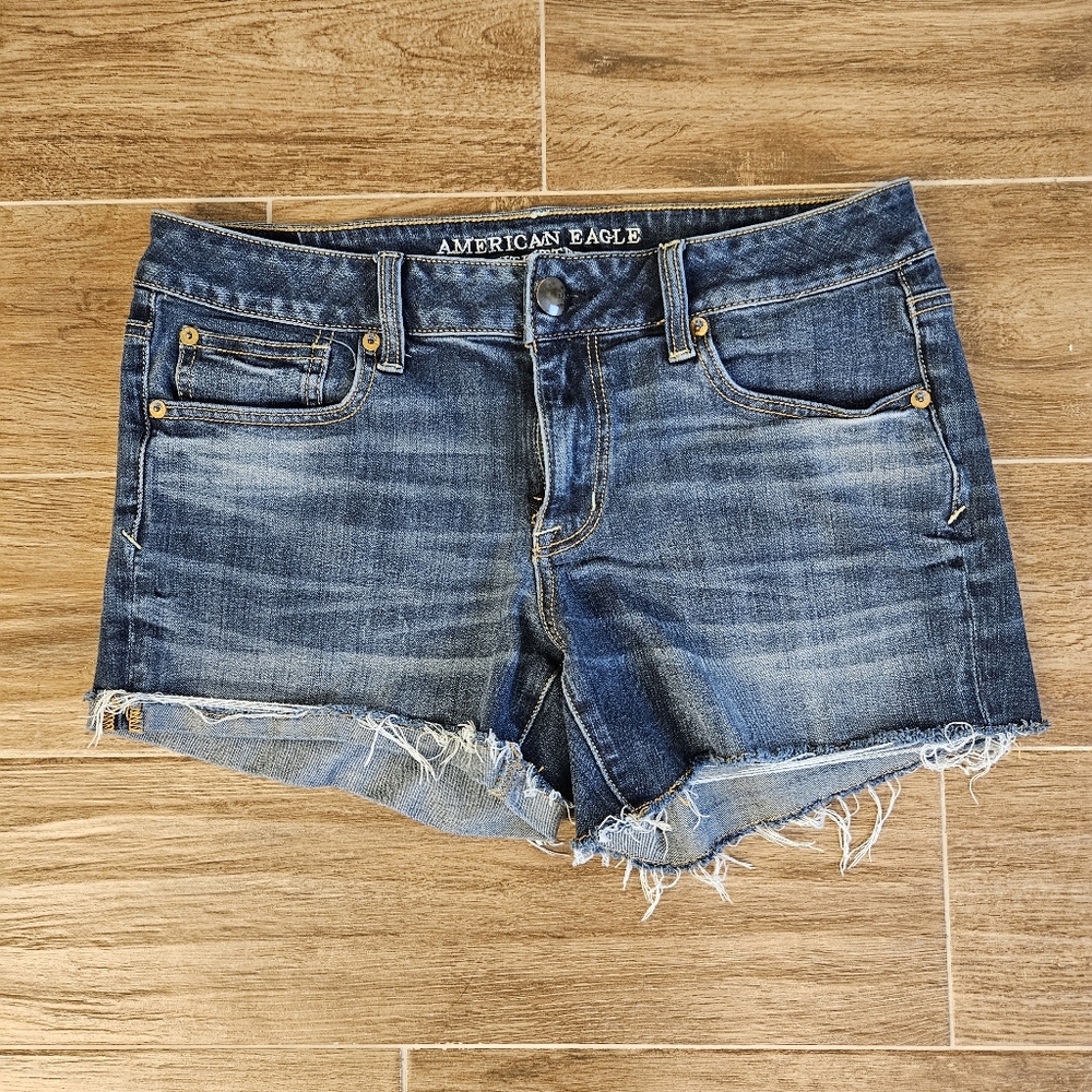American Eagle Shortie Jean Shorts – Size 10, Distressed Denim